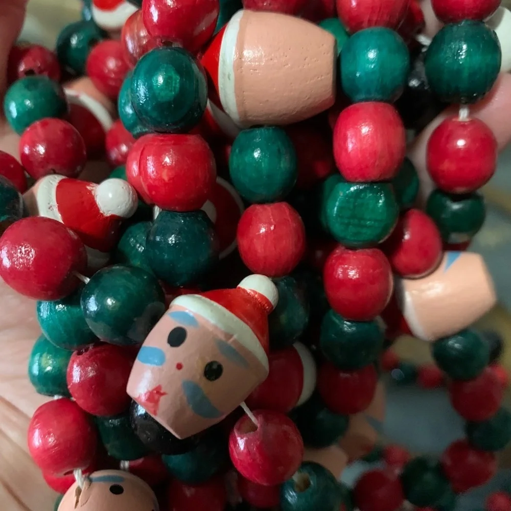 Vintage Christmas Tree Wooden‎ Garland Hand Painted Cute 3 strands, about 27 ft